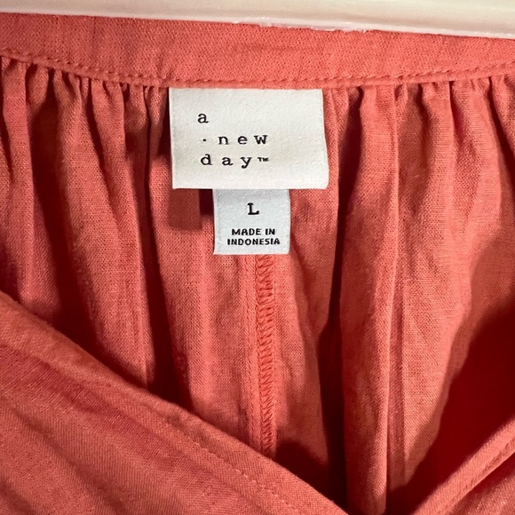 a new day Linen Blend Loose Flowy Hi-Low Balloon Sleeve Top Coral Size Large - Picture 2 of 4